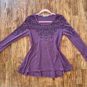 Vintage Y2K Unity World Wear Long Sleeve Purple Embellished Tunic Top Sz M Boho